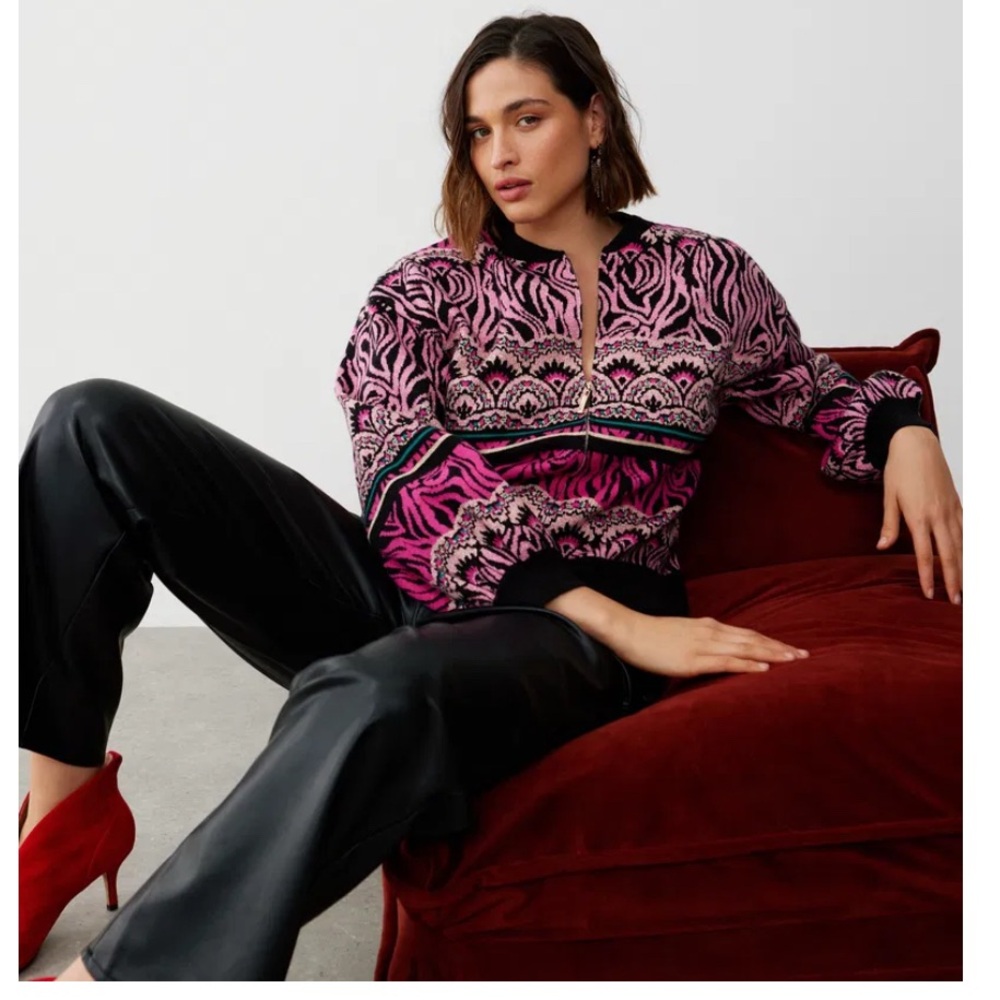 Wild Side Pink Knitted Bomber Jacket